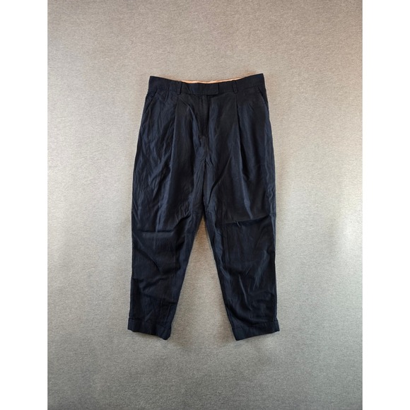 COS Pants - COS Pleated Trousers Women 8 Navy Blue Cupro Cotton‎ High Rise Ankle Pants Taper